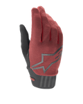 Alpinestars Women Stella A-Dura Gloves, Mountain Bike Gloves, Burgundy and Black, featuring a textured fabric upper, large gray star logo on the back, and a black neoprene cuff with secure closure, designed for ergonomic fit and performance