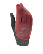 Alpinestars Women Stella A-Dura Gloves, Mountain Bike Gloves, Burgundy and Black, featuring a textured fabric upper, large gray star logo on the back, and a black neoprene cuff with secure closure, designed for ergonomic fit and performance