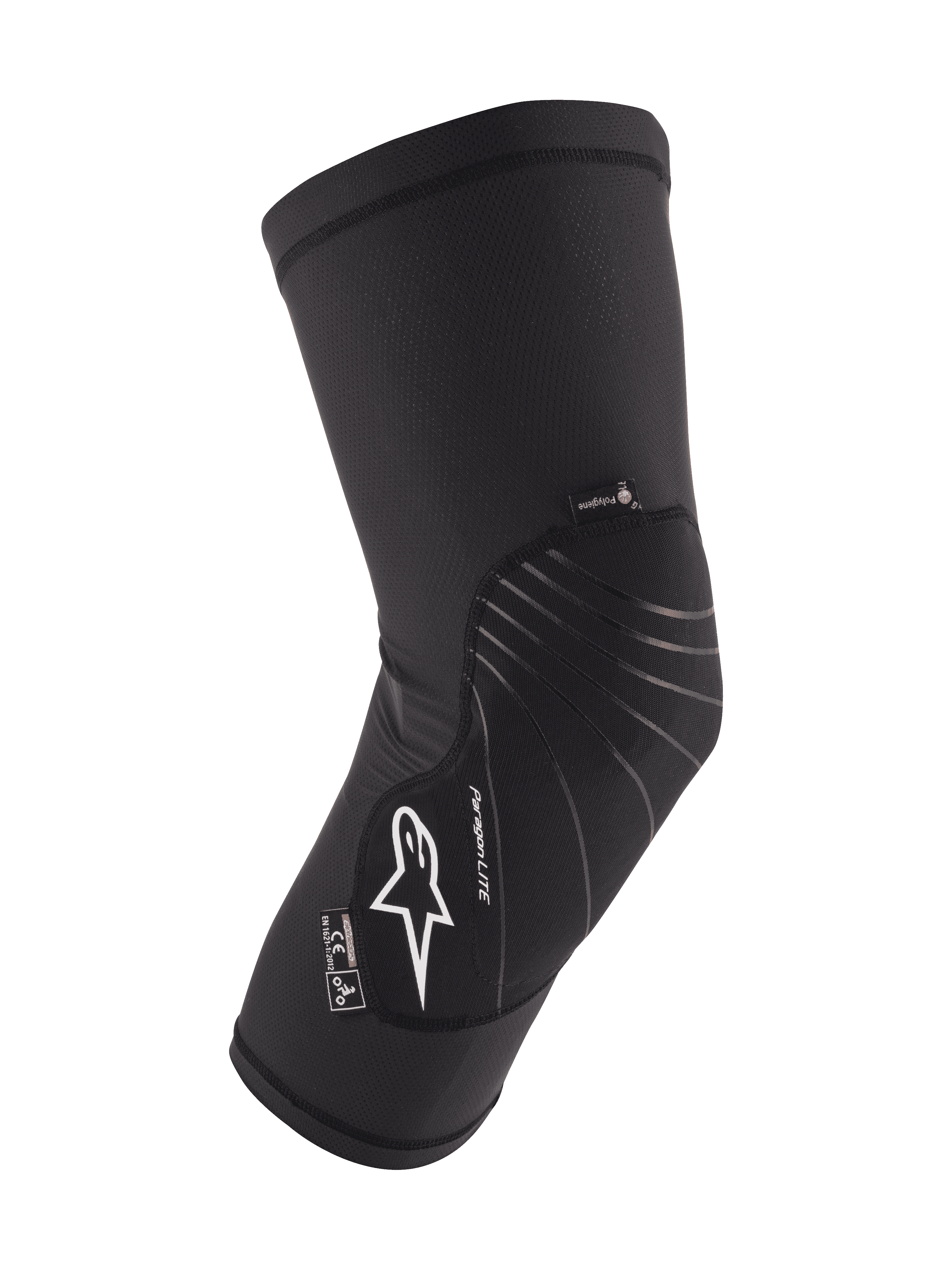 Alpinestars Youth Paragon Lite Knee Protector, czarny młodzieżowy ochraniacz na kolana MTB, oddychający rękaw z siatki z teksturowanym panelem przednim, białe logo Astar, lekka i elastyczna konstrukcja slip-on