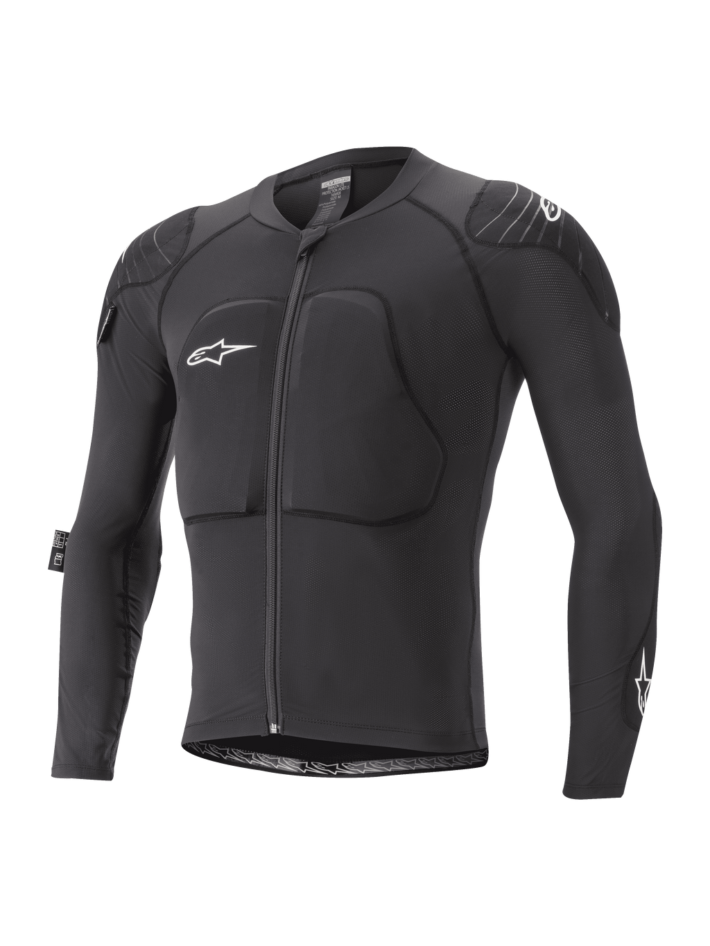 Alpinestars Youth Paragon Lite Protection Jacket, młodzieżowa kurtka ochronna MTB z długim rękawem, czarna z białym logo, zamek z przodu, wyściełana ochrona klatki piersiowej i ramion, oddychające rękawy z siateczki, lekka elastyczna konstrukcja