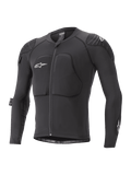 Alpinestars Youth Paragon Lite Protection Jacket, młodzieżowa kurtka ochronna MTB z długim rękawem, czarna z białym logo, zamek z przodu, wyściełana ochrona klatki piersiowej i ramion, oddychające rękawy z siateczki, lekka elastyczna konstrukcja