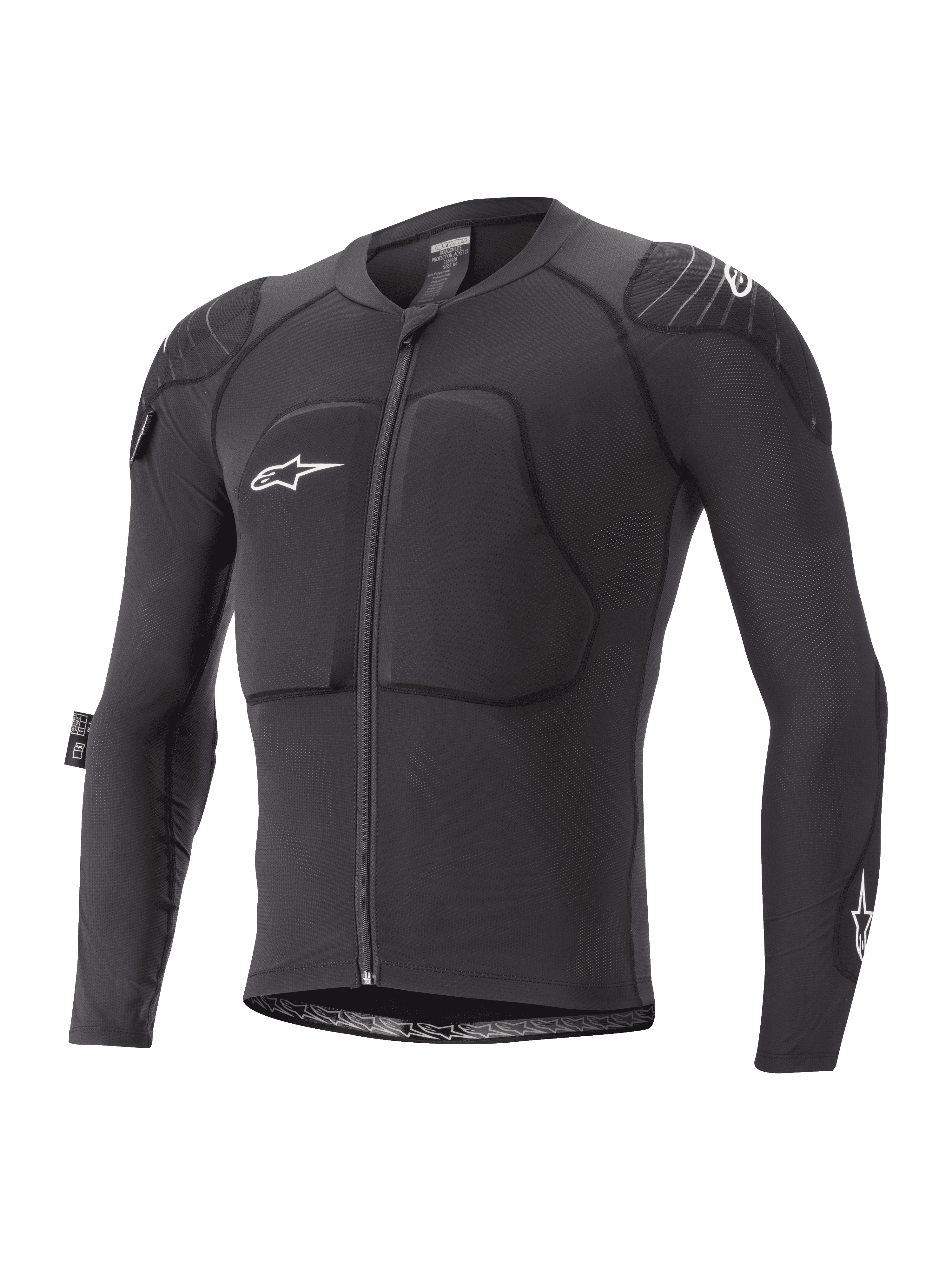Alpinestars Youth Paragon Lite Protection Jacket, młodzieżowa kurtka ochronna MTB z długim rękawem, czarna z białym logo, zamek z przodu, wyściełana ochrona klatki piersiowej i ramion, oddychające rękawy z siateczki, lekka elastyczna konstrukcja