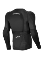 Alpinestars Kurtka Ochronna A-Impact Plasma, męska kurtka ochronna MTB z długim rękawem, czarna i biała, certyfikat CE poziomu 2, widok z tyłu przedstawiający oddychającą siatkę i regulowany pas biodrowy
