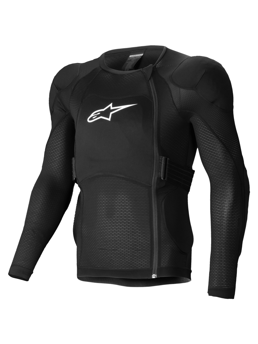 Kurtka Ochronna A-Impact Plasma, czarna kurtka ochronna z długim rękawem, białe logo Alpinestars, oddychająca elastyczna siatka, certyfikowane ochraniacze Nucleon Plasma poziom 2