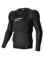 Kurtka Ochronna A-Impact Plasma, czarna kurtka ochronna z długim rękawem, białe logo Alpinestars, oddychająca elastyczna siatka, certyfikowane ochraniacze Nucleon Plasma poziom 2