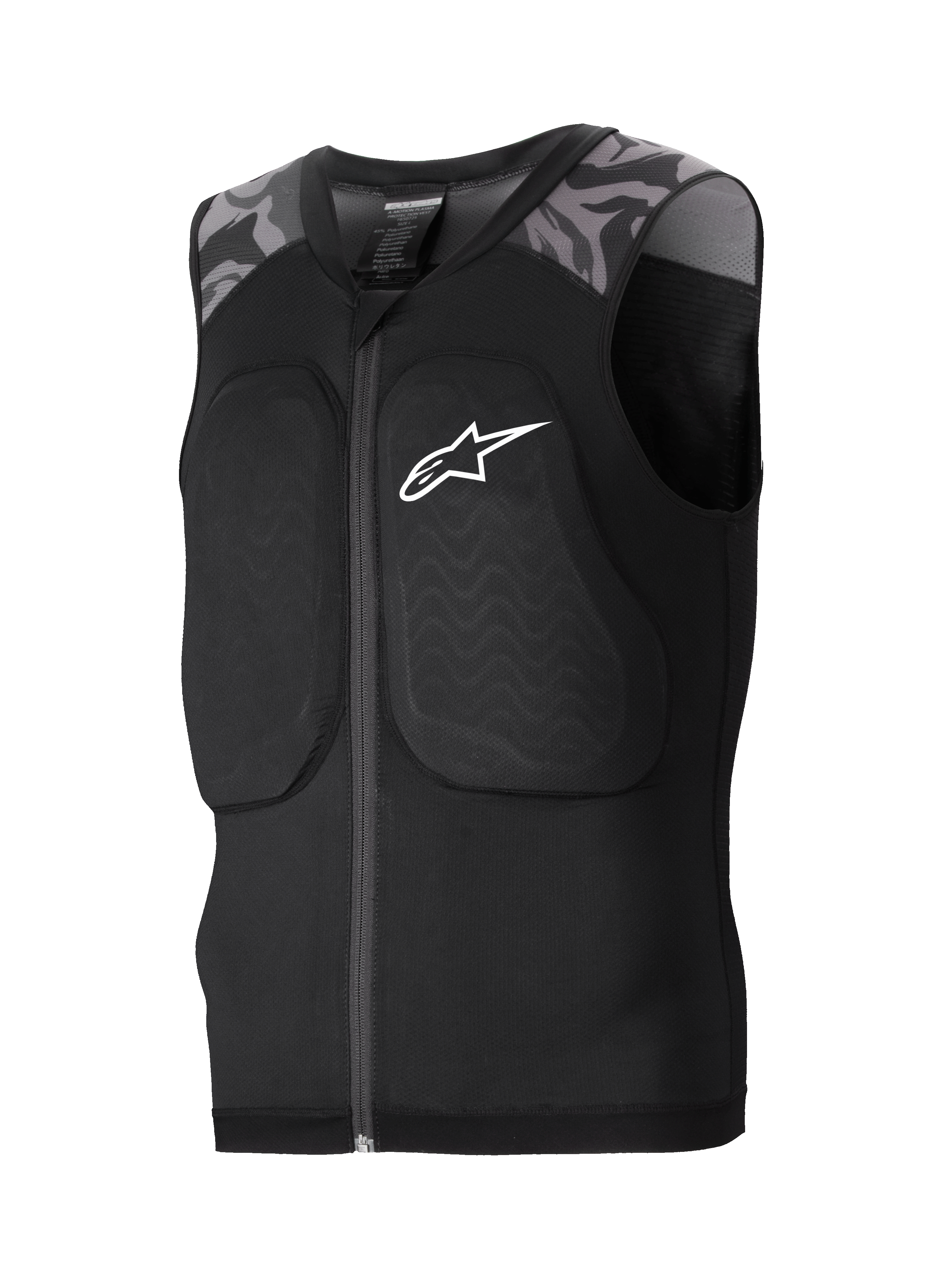 Alpinestars Kamizelka Ochronna A-Motion Plasma, kamizelka ochronna MTB, czarna i moro, certyfikat CE poziomu 1, ochrona klatki piersiowej i pleców Nucleon Plasma, oddychająca konstrukcja z siatki