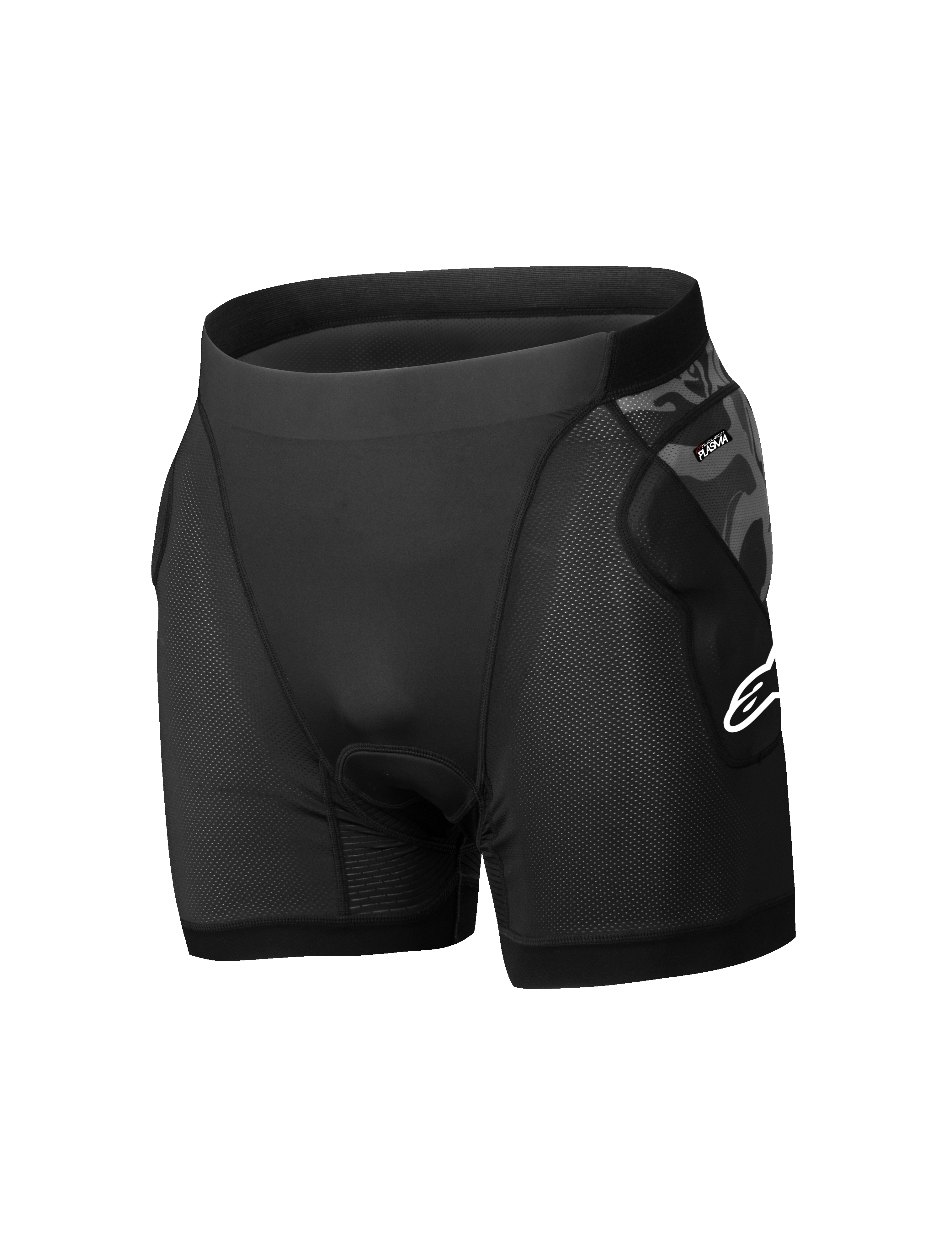 Alpinestars A-Motion Plasma, męskie spodenki ochronne MTB, czarne z kamuflażem, certyfikowane ochraniacze bioder CE poziomu 1, oddychająca siatka