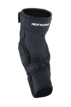 Alpinestars A-Impact Plasma Elite Knee Protector, rowerowy ochraniacz kolan, czarno-biały, system podwójnego zapięcia z białym logo Alpinestars, panele z siateczki, ergonomiczna wstępnie zakrzywiona konstrukcja zapewniająca ochronę przed uderzeniami MTB