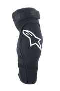 Alpinestars A-Impact Plasma Elite, ochraniacze na kolana MTB, czarne z białym logo Astar, ergonomiczna wstępnie zakrzywiona konstrukcja z wentylacyjną siatką, regulowane podwójne zapięcie na paski