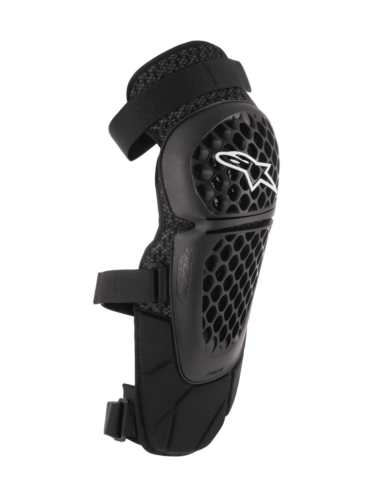 Alpinestars Bionic Plus, ochraniacze na kolana i golenie, czarne, ochrona off-road i MTB, perforowana skorupa o strukturze plastra miodu z białym logo Alpinestars, podwójne regulowane paski, wentylacja z siatki 3D, ergonomiczny zakrzywiony kształt