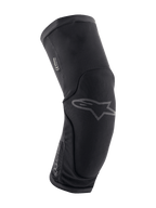 Ochraniacze na kolana Alpinestars Paragon Plus, ochrona kolan MTB, czarne, ergonomiczna zakrzywiona konstrukcja z oddychającej, elastycznej siateczki, wsuwane, subtelne szare logo Astar z przodu