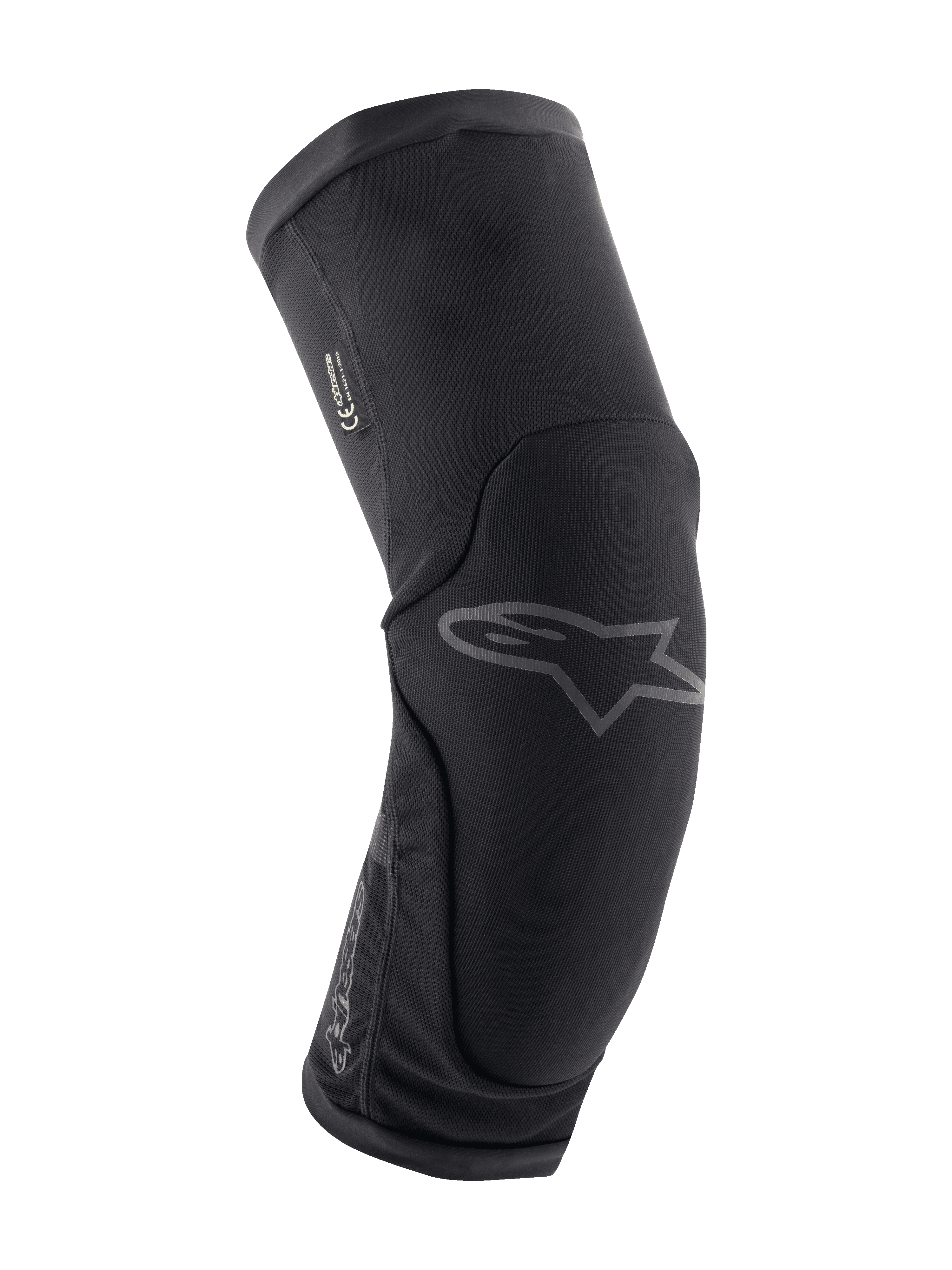 Alpinestars Paragon Plus Knee Protectors, Mountain Bike Knee Protection, Black, ergonomic curved design with breathable stretch mesh, slip-on style, subtle gray Astar logo on the front