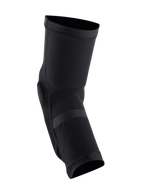 Alpinestars Paragon Plus Knee Protectors, Black, slip-on mountain bike knee guards featuring breathable stretch mesh, ergonomic pre-shaped design for flexible off-road protection.