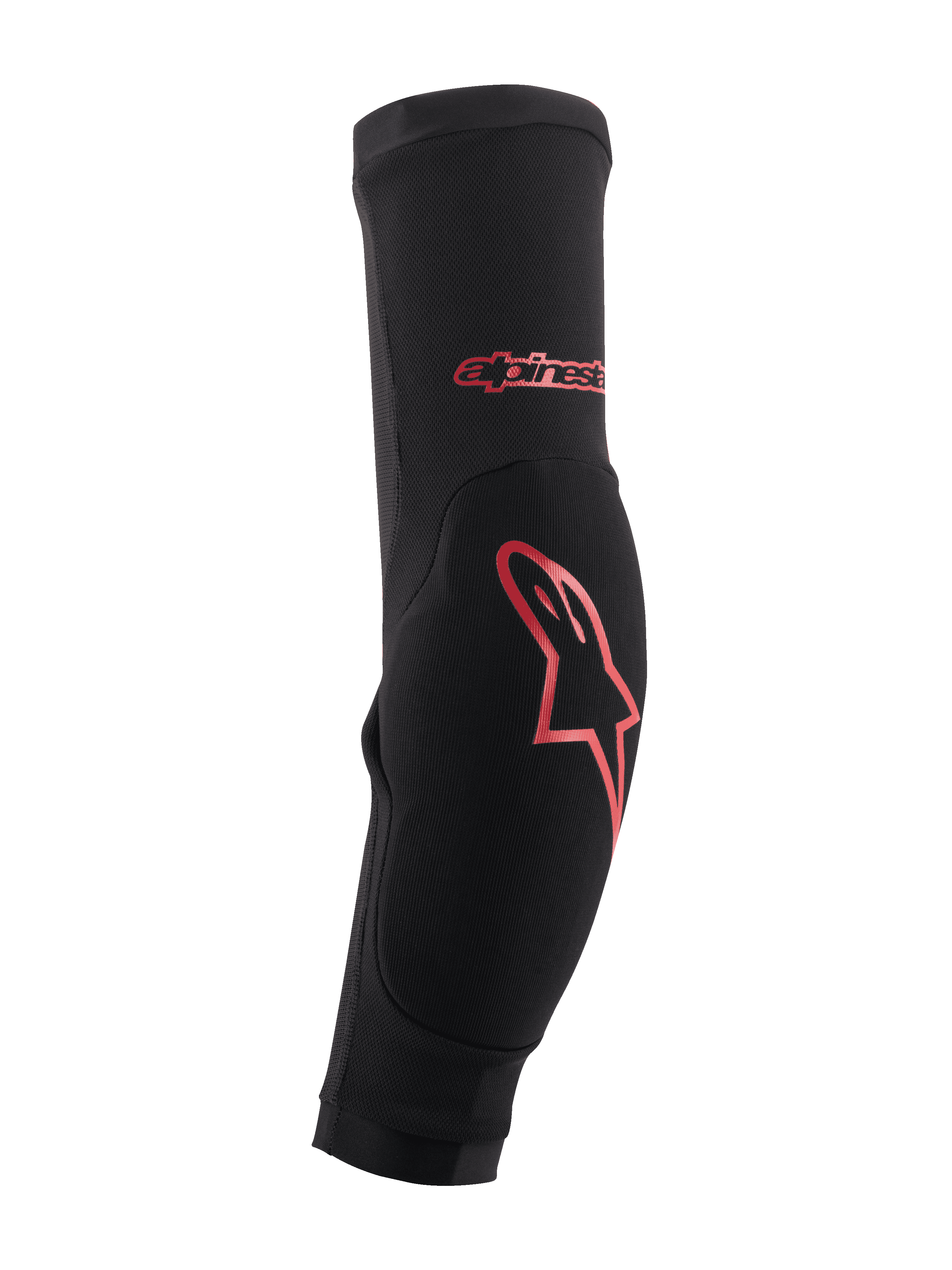 Ochraniacze na łokcie Alpinestars Paragon Plus, czarne z czerwonym logo, ochrona MTB na rower górski, dopasowany wsuwany rękaw ze wzmocnioną wyściółką ochronną i oddychającą konstrukcją z siatki