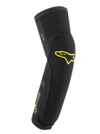 Ochraniacze na kolana i golenie Alpinestars Paragon Plus, czarne z logo Acid Yellow, wsuwane rękawy ochronne do MTB, oddychająca siateczka i wzmocniona tkanina rip-stop, ergonomiczny krój do jazdy na rowerze