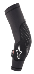 Alpinestars Paragon Lite Elbow Protector, czarny, lekki oddychający rękaw z siateczki, białe logo gwiazdy i oznaczenie Paragon Lite, metka z certyfikatem CE poziom 1, sprzęt ochronny do jazdy MTB i trailu