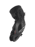 Ochraniacze na łokcie Alpinestars Bionic Pro, ochraniacze łokci MTB, czarne z białym logo, struktura plastra miodu, oddychająca siatkowa konstrukcja, podwójne regulowane paski, ergonomiczny design do jazdy off-road i kolarstwa górskiego