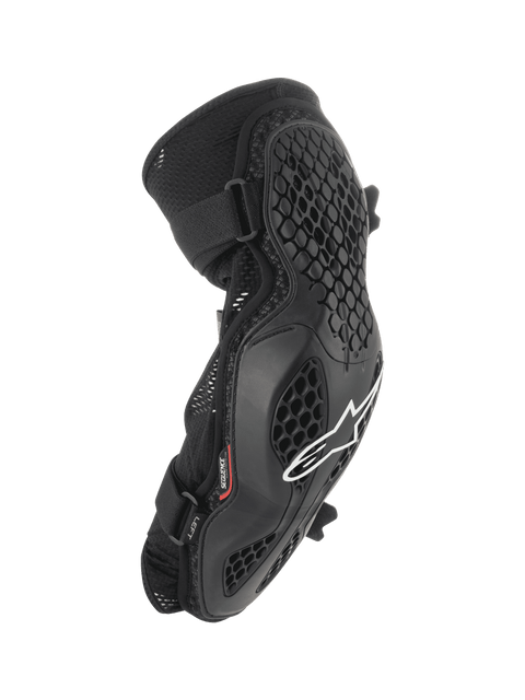 Ochraniacze na łokcie Alpinestars Bionic Pro, ochraniacze łokci MTB, czarne z białym logo, struktura plastra miodu, oddychająca siatkowa konstrukcja, podwójne regulowane paski, ergonomiczny design do jazdy off-road i kolarstwa górskiego