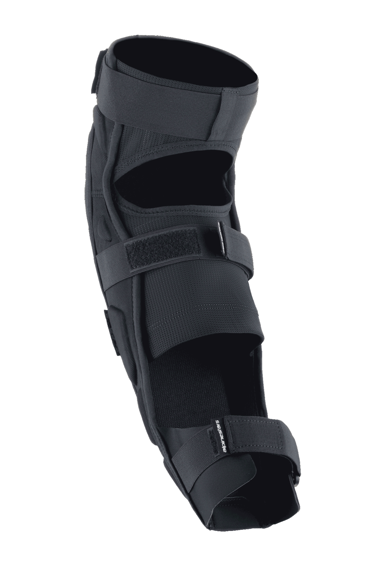 Alpinestars A-Impact Plasma Pro Knee Shin Protector, czarny, widok z tyłu, potrójny system zapięcia na paski, oddychające panele z siatki, ergonomiczna wstępnie zakrzywiona konstrukcja dla ochrony rowerowej off-road