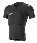Alpinestars Paragon Lite Protection Jacket Short Sleeve, czarna kurtka ochronna na rower górski MTB, zintegrowane ochraniacze ramion i klatki piersiowej, zamek z przodu, oddychająca siateczka, białe logo Alpinestars, dopasowany krój do jazdy trailowej