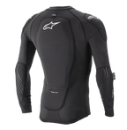 Alpinestars Paragon Lite Protection Jacket - Long Sleeve, czarna kurtka ochronna, widok z tyłu z zintegrowanym ochraniaczem pleców i białym logo Astar, oddychająca konstrukcja z siatki z ochroną łokci i ramion, lekka zbroja rowerowa MTB
