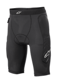 Alpinestars Paragon Lite Protection Shorts, spodenki ochronne MTB, czarne, lekka oddychająca konstrukcja z perforowanej siatki, ochraniacze bioder i boku nóg, białe logo na pasie i nogawce, krój kompresyjny