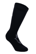 Alpinestars A-Dura Thermal Socks, czarne skarpety rowerowe z szarym logo Astars, długość do łydki z prążkowanym mankietem, gładka elastyczna tkanina termiczna do zimowej jazdy MTB
