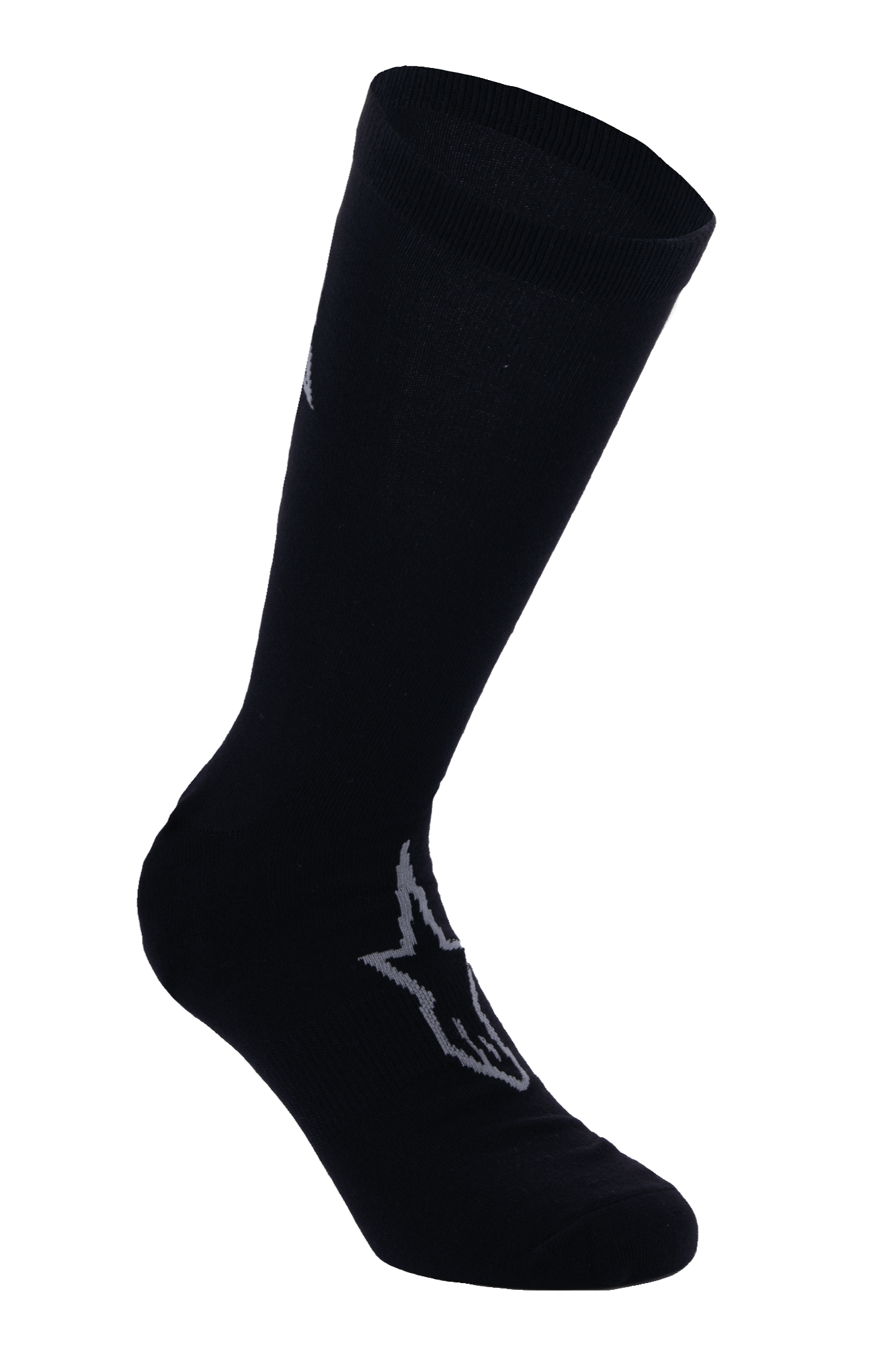 Alpinestars A-Dura Thermal Socks, czarne skarpety rowerowe z szarym logo Astars, długość do łydki z prążkowanym mankietem, gładka elastyczna tkanina termiczna do zimowej jazdy MTB