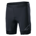Alpinestars Alps Inner Shorts, czarne wewnętrzne spodenki kolarskie ze zintegrowaną wyściełaną wkładką, elastyczny pas, odblaskowe logo Astars na dole lewej nogawki, rozciągliwy materiał syntetyczny zapewniający wydajność i odprowadzanie wilgoci