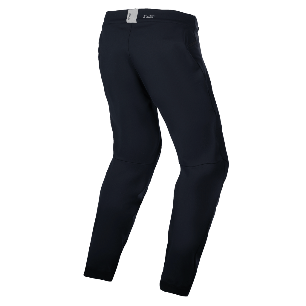 Alpinestars A-Dura Thermal Pant, spodnie rowerowe MTB, czarne, widok z tyłu przedstawiający anatomicznie wyprofilowany krój, małe logo ASTARS na tylnym pasie, minimalistyczny styl do jazdy trail i enduro