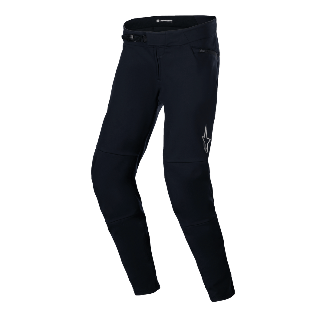 Alpinestars A-Dura Thermal Pant, spodnie rowerowe MTB, czarne, z wytrzymałą nylonową powłoką i systemem zapięcia na zapadkę, odblaskowe logo gwiazdy na lewym udzie, anatomicznie profilowany krój zapewniający komfort jazdy w terenie