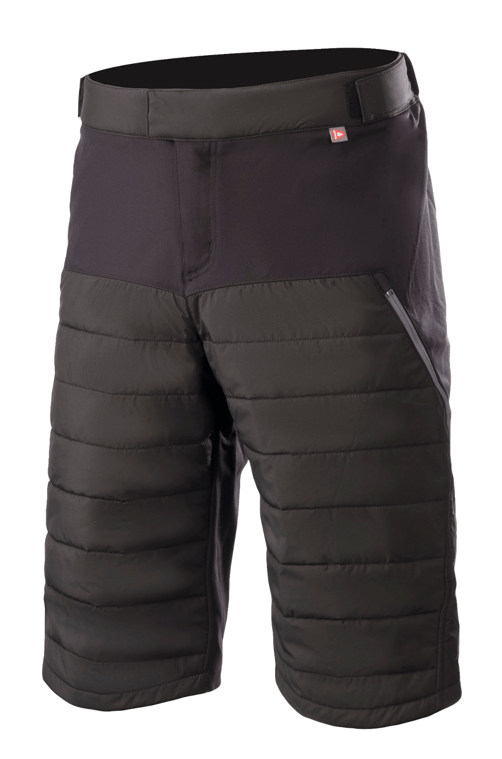 Alpinestars Denali 2 Shorts, szorty rowerowe MTB, kolor Black Grisaille, pikowane panele izolacyjne Primaloft, boczna kieszeń na zamek, regulowany pas, wytrzymały materiał do kolan na MTB