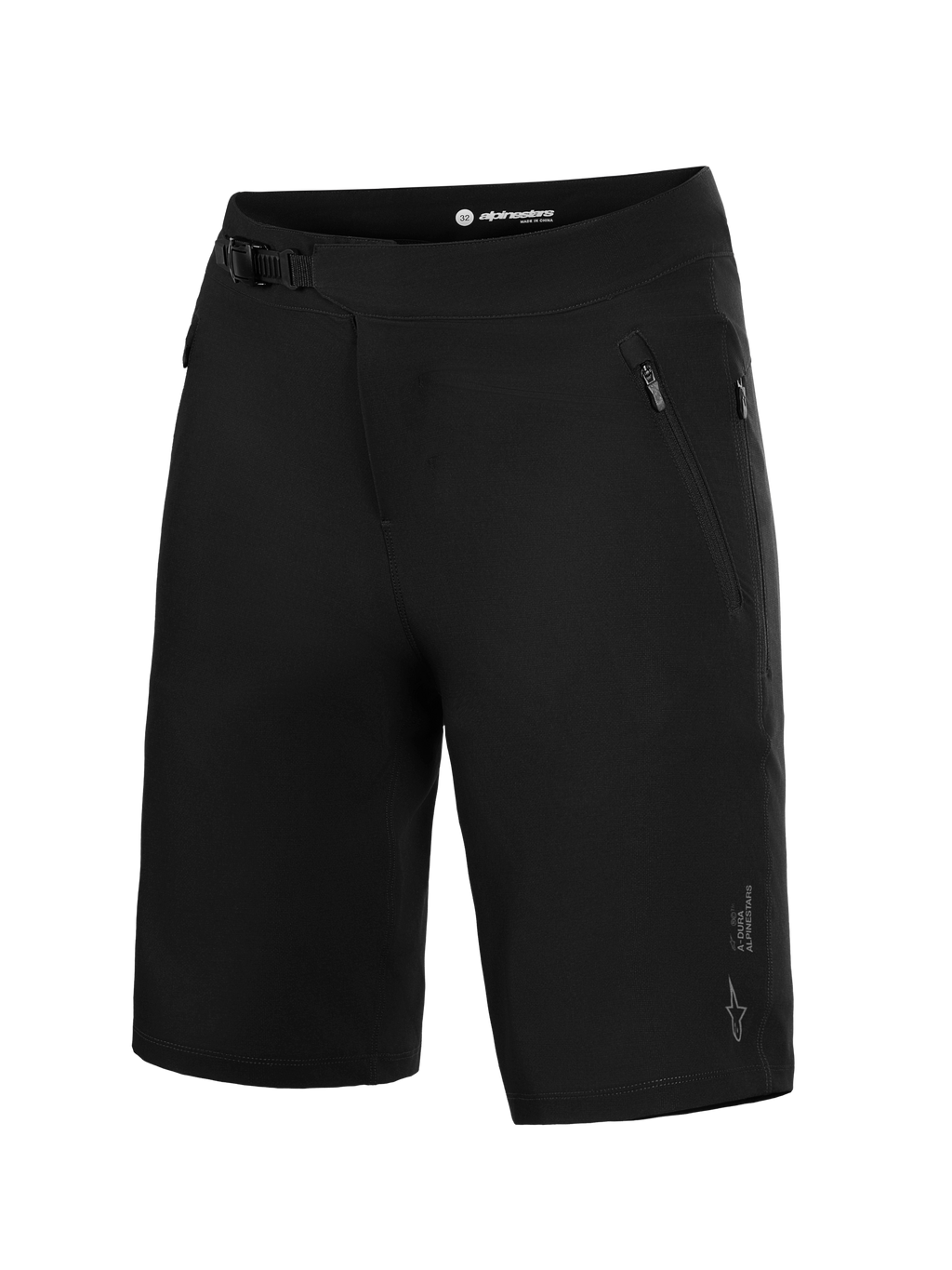 Czarne szorty MTB Alpinestars A-Dura Ride, zapięcie na zapadkę i wytrzymały materiał 4-way stretch.