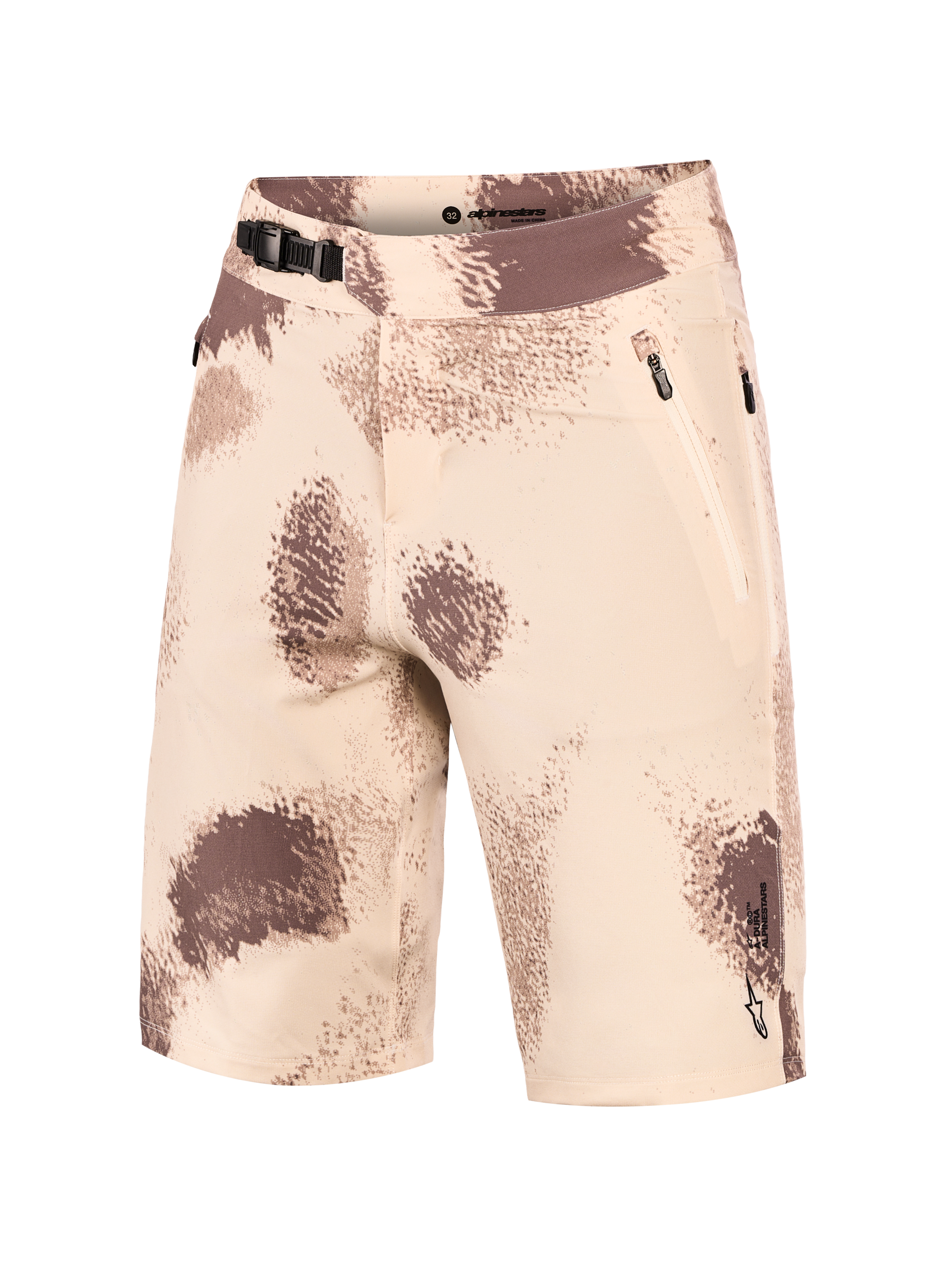 Szorty MTB A-Dura Ride Sand Camo z zapięciem na zapadkę, kieszeniami na zamek i elastycznym materiałem 4-way stretch.