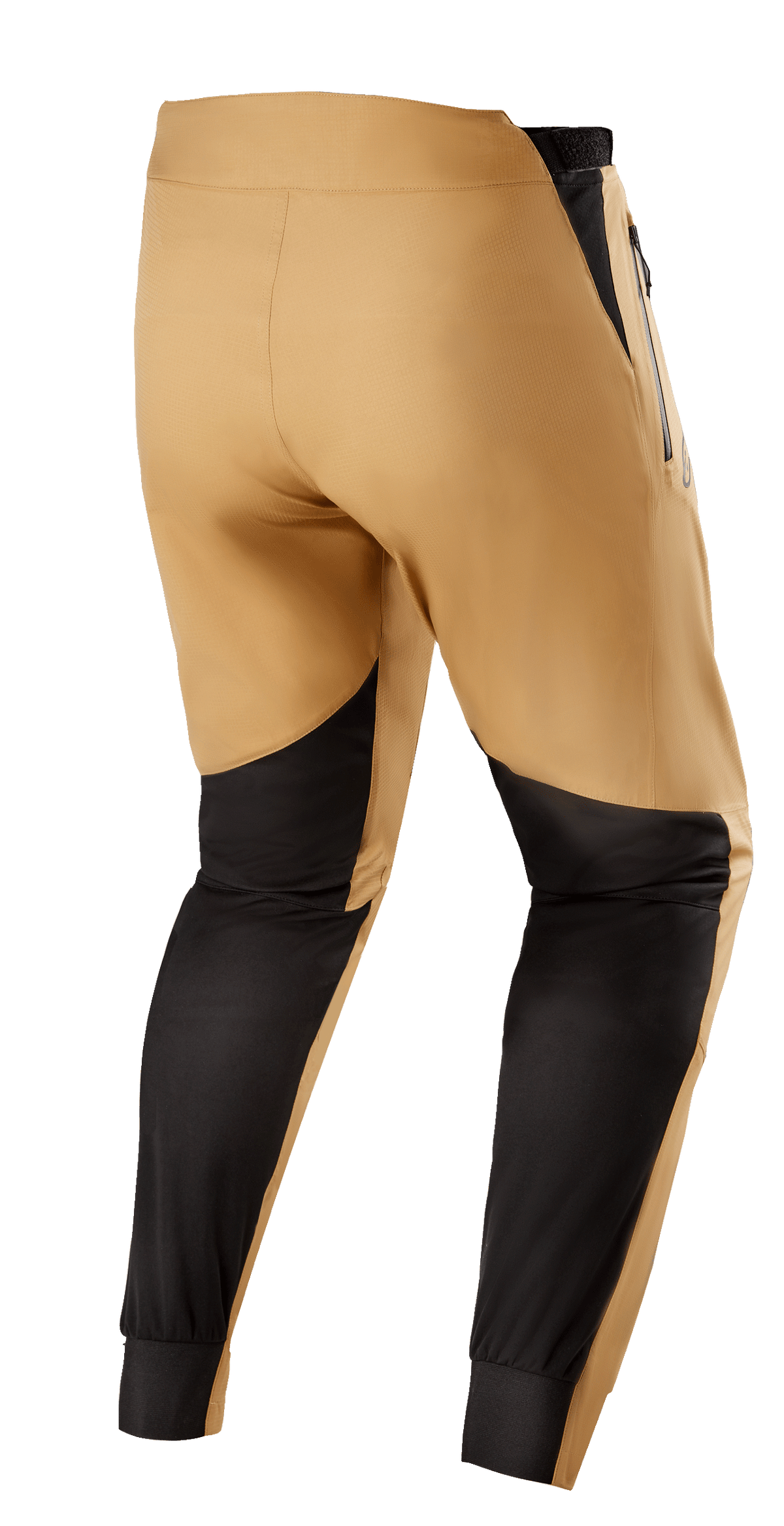 Alpinestars Tahoe 8.1 Waterproof Pants, wodoodporne spodnie MTB, khaki i czarne, widok z tyłu z czarnymi wzmocnionymi panelami na łydkach, regulowanymi patkami w talii i wodoodpornymi zamkami do jazdy na szlaku w deszczowe dni