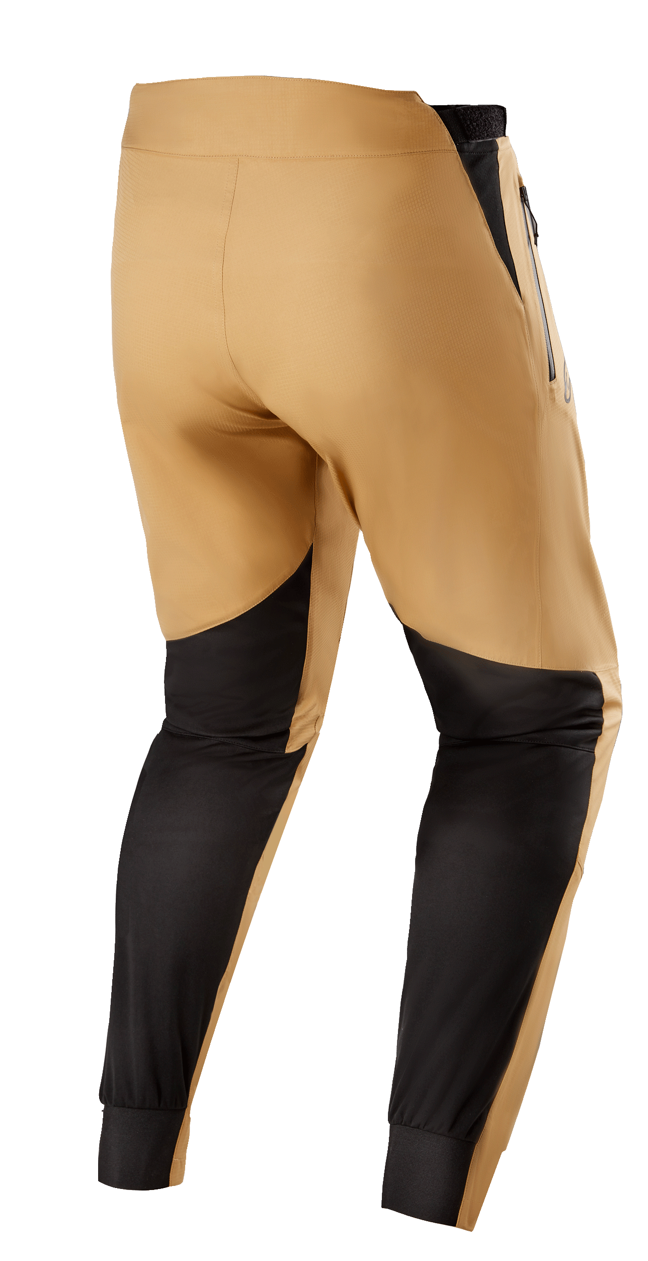 Alpinestars Tahoe 8.1 Waterproof Pants, wodoodporne spodnie MTB, khaki i czarne, widok z tyłu z czarnymi wzmocnionymi panelami na łydkach, regulowanymi patkami w talii i wodoodpornymi zamkami do jazdy na szlaku w deszczowe dni