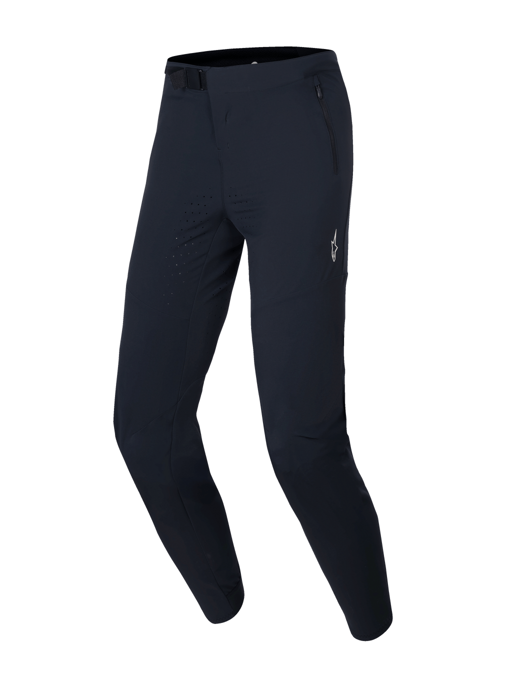 Alpinestars A-Aria Elite Pants, spodnie rowerowe MTB, kolor Black Titanium, z laserową perforacją wentylacyjną na udach, magnetycznym zapięciem w pasie i kieszeniami na zamek dla lepszej wydajności w terenie.