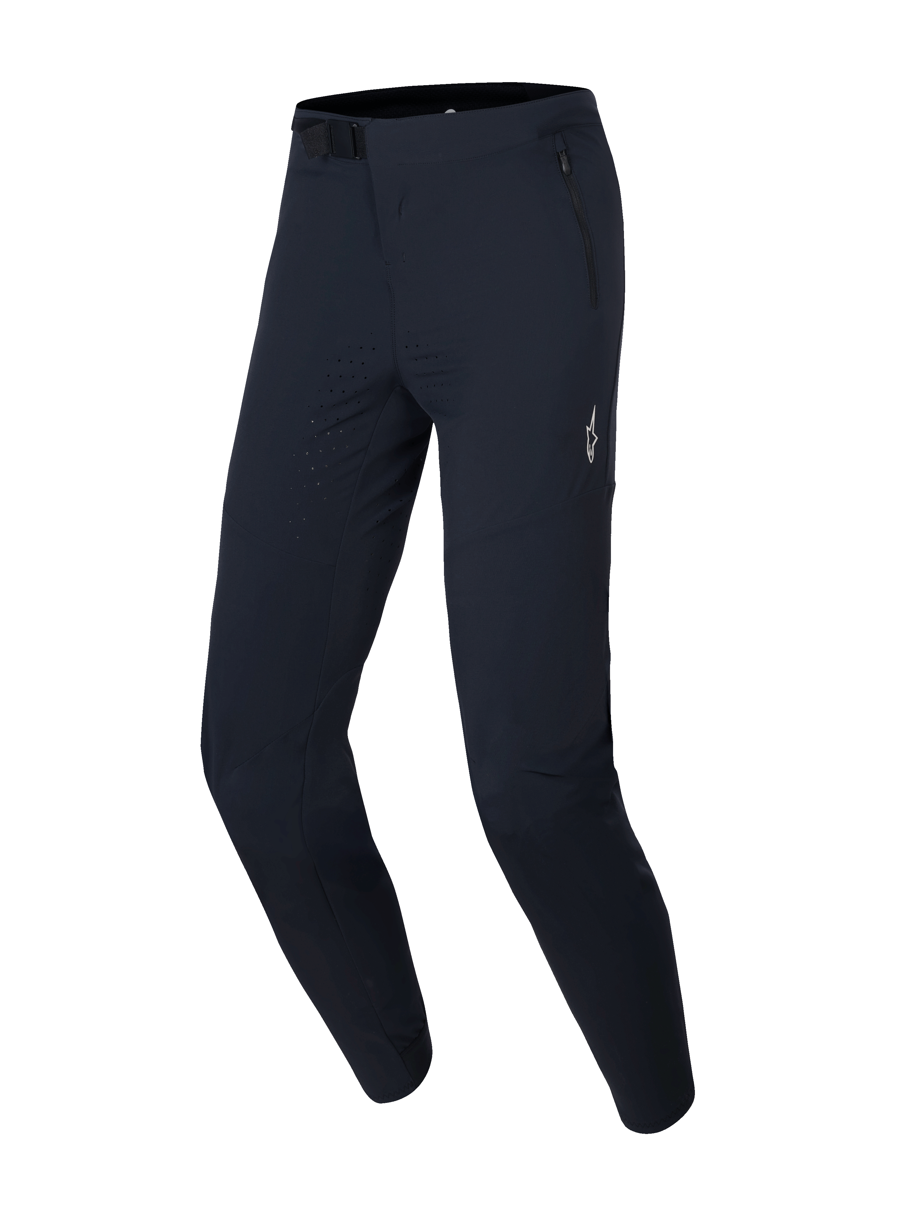 Alpinestars A-Aria Elite Pants, spodnie rowerowe MTB, kolor Black Titanium, z laserową perforacją wentylacyjną na udach, magnetycznym zapięciem w pasie i kieszeniami na zamek dla lepszej wydajności w terenie.