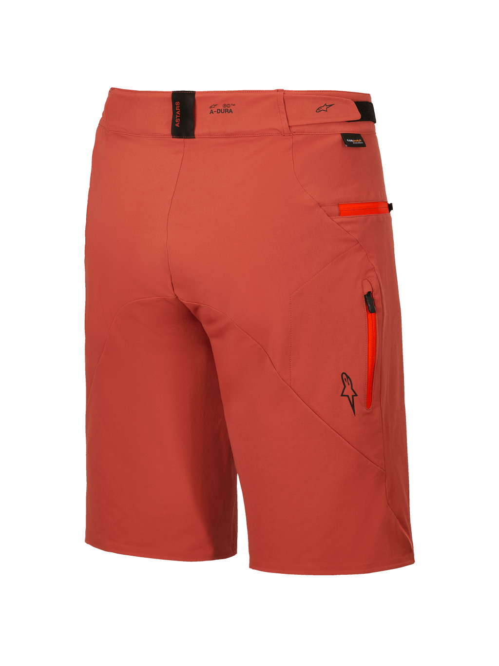 Alpinestars Spodenki A-Dura Elite, męskie spodenki rowerowe MTB w kolorze ciemnopomarańczowym, widok z tyłu, z wytrzymałego materiału Cordura z kieszeniami na zamek