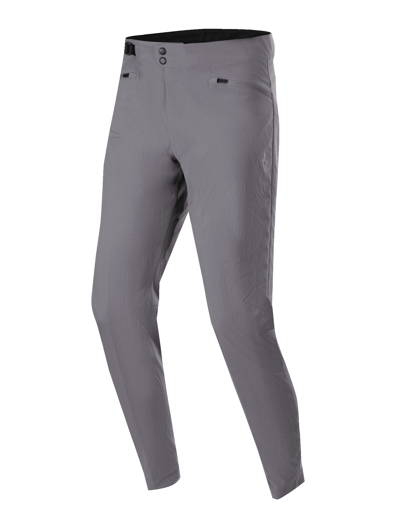 Alpinestars A-Dura Pants, spodnie rowerowe MTB, ciemnoszare, podwójne zapięcie na zatrzaski, boczna regulacja w pasie, kieszenie na biodrach zapinane na zamek, wytrzymały materiał 2-way stretch do kolarstwa górskiego