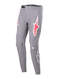 Alpinestars A-Supra Race Pants, spodnie wyścigowe MTB, ciemnoszare, z czerwono-białym logo gwiazdy na udach, laserowe perforacje wentylacyjne, czarne zapięcie zapadkowe w pasie, dopasowany krój sportowy do kolarstwa górskiego