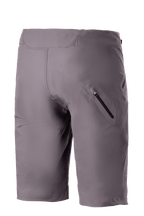 Alpinestars Drop Algorithm Shorts, spodenki rowerowe MTB, szare (Sparrow Gray), widok z tyłu prezentujący klejoną kieszeń na nogawce zapinaną na zamek oraz wytrzymałą, elastyczną konstrukcję do jazdy w terenie