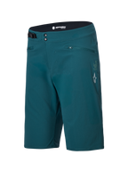 Alpinestars A-Dura Shorts, spodenki MTB, ciemnozielone (Dark Pine Green), kieszenie na zamek, podwójne zapięcie na napy, regulacja w pasie, białe logo Alpinestars na lewej nogawce, wytrzymała konstrukcja do kolarstwa górskiego