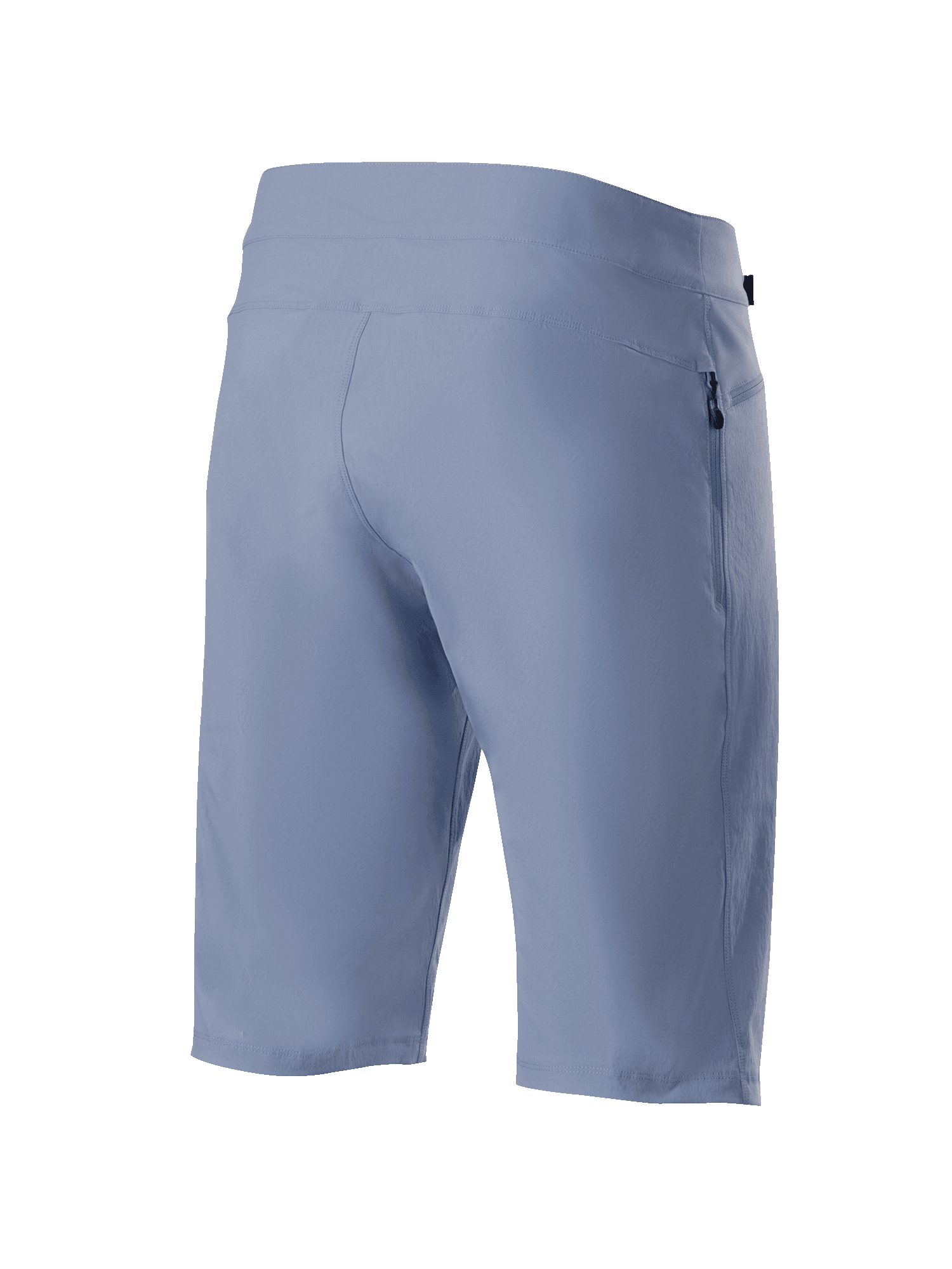 Spodenki Alpinestars A-Dura, Infinity Blue, spodenki rowerowe MTB, widok z tyłu z kieszenią na zamek i technicznym elastycznym materiałem, wytrzymała odzież off-road