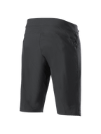 Alpinestars A-Dura Liner Shorts, czarne spodenki MTB, widok z tyłu pod kątem, boczna kieszeń na zamek, wytrzymały rozciągliwy materiał i sportowy, dopasowany design do jazdy terenowej