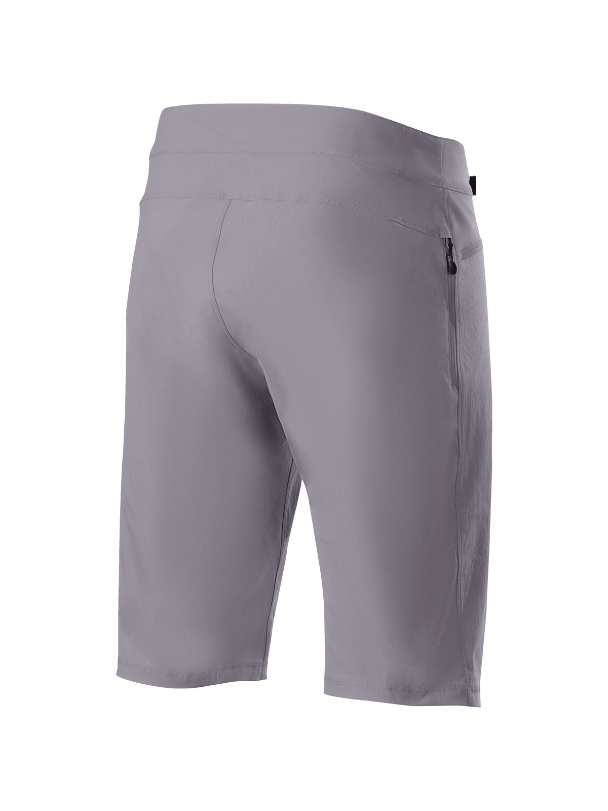 Alpinestars A-Dura Liner Shorts, ciemnoszare spodenki rowerowe MTB, widok z tyłu przedstawiający wytrzymały, rozciągliwy w dwóch kierunkach materiał oraz pionową boczną kieszeń na zamek, funkcjonalna odzież rowerowa