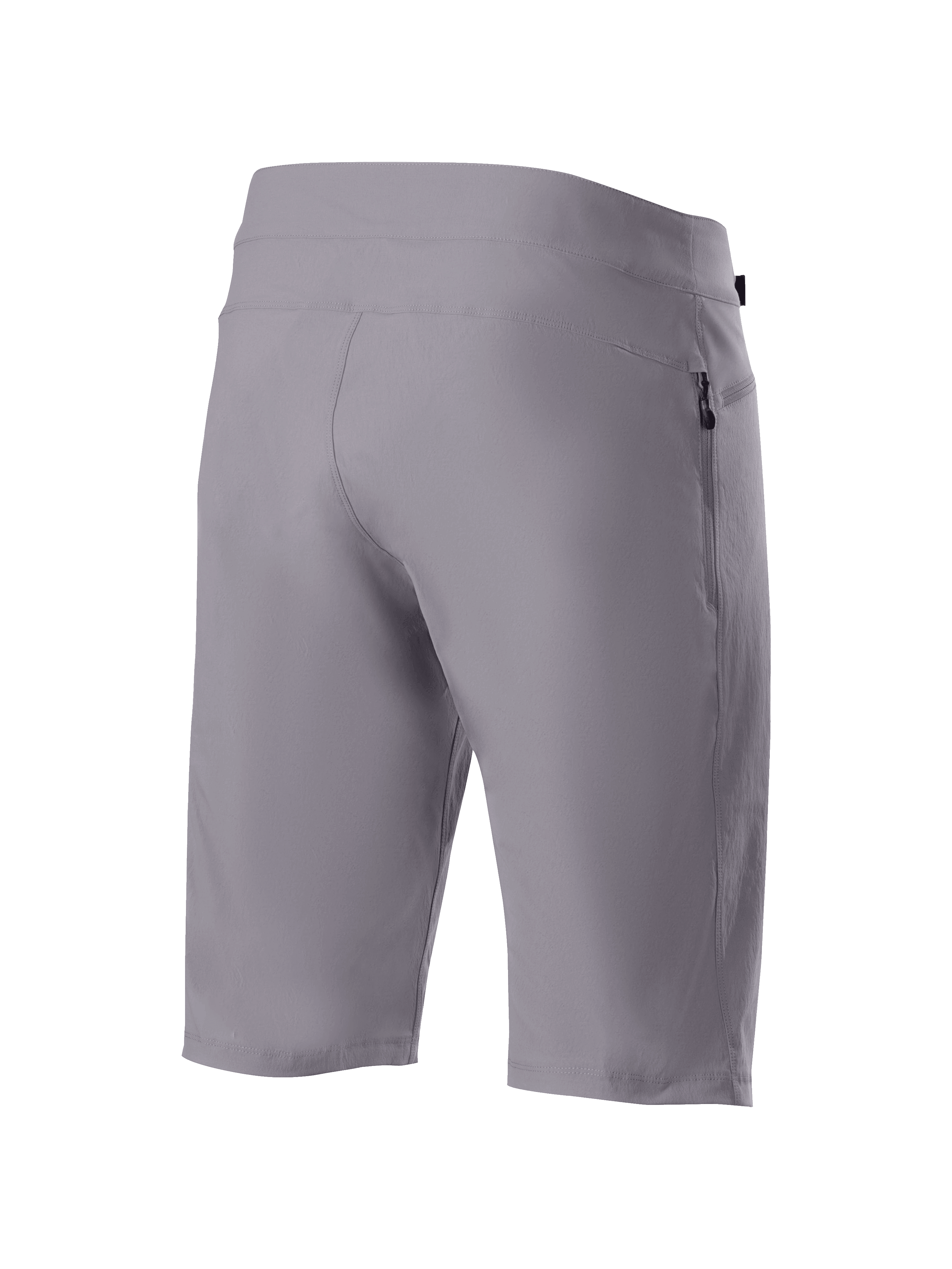 Alpinestars A-Dura Liner Shorts, ciemnoszare spodenki rowerowe MTB, widok z tyłu przedstawiający wytrzymały, rozciągliwy w dwóch kierunkach materiał oraz pionową boczną kieszeń na zamek, funkcjonalna odzież rowerowa