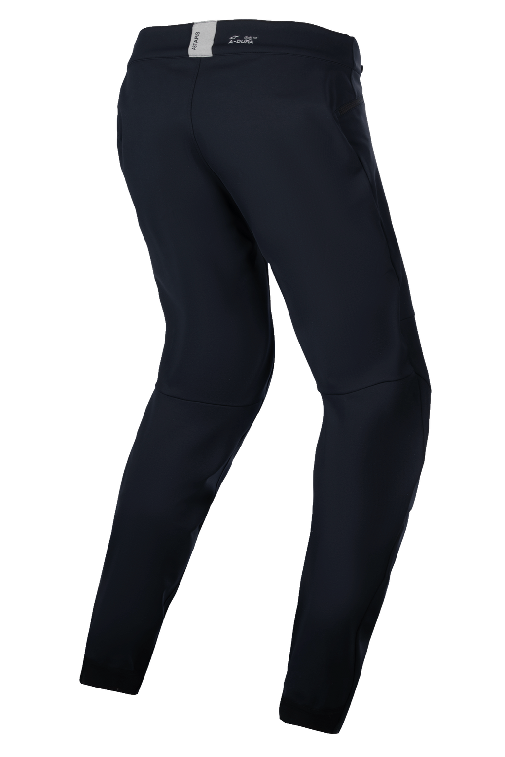 Alpinestars Stella A-Dura Thermal Pants, damskie spodnie MTB, czarne, techniczna odzież outdoorowa do jazdy w zimnych warunkach, widok z tyłu pod kątem trzech czwartych prezentujący ergonomiczny, wstępnie wyprofilowany krój oraz pas z logo ASTARS.