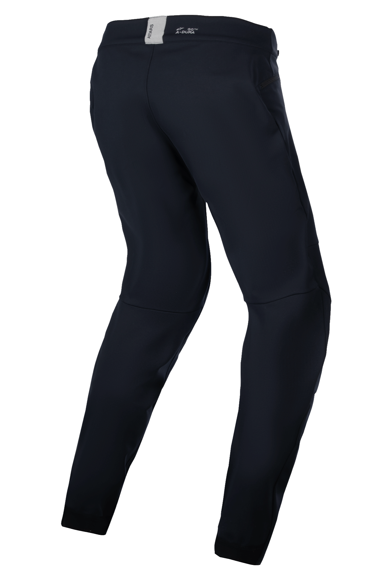 Alpinestars Stella A-Dura Thermal Pants, damskie spodnie MTB, czarne, techniczna odzież outdoorowa do jazdy w zimnych warunkach, widok z tyłu pod kątem trzech czwartych prezentujący ergonomiczny, wstępnie wyprofilowany krój oraz pas z logo ASTARS.