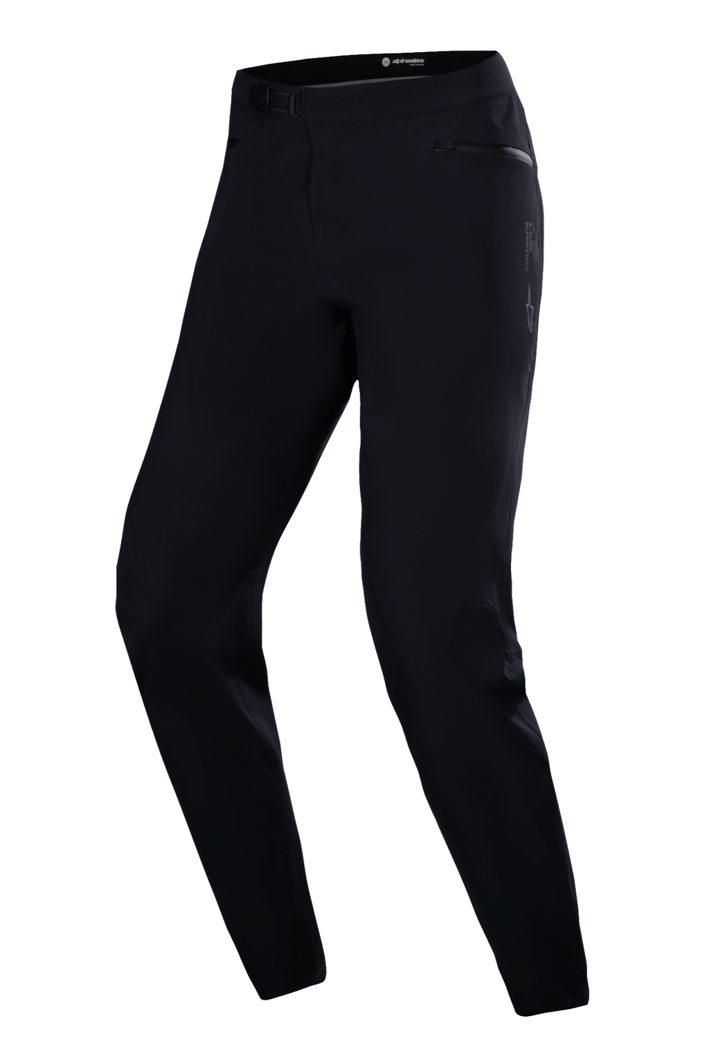 Alpinestars Stella A-Dura Waterproof Pant, damskie spodnie rowerowe MTB, czarne, zapięcie na zapadkę w pasie, kieszenie na zamek i zwężany krój do jazdy po szlakach